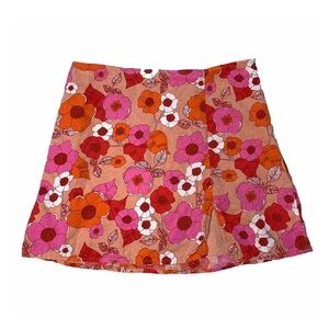UO Urban Outfitters Orange Retro Floral Mini Skirt